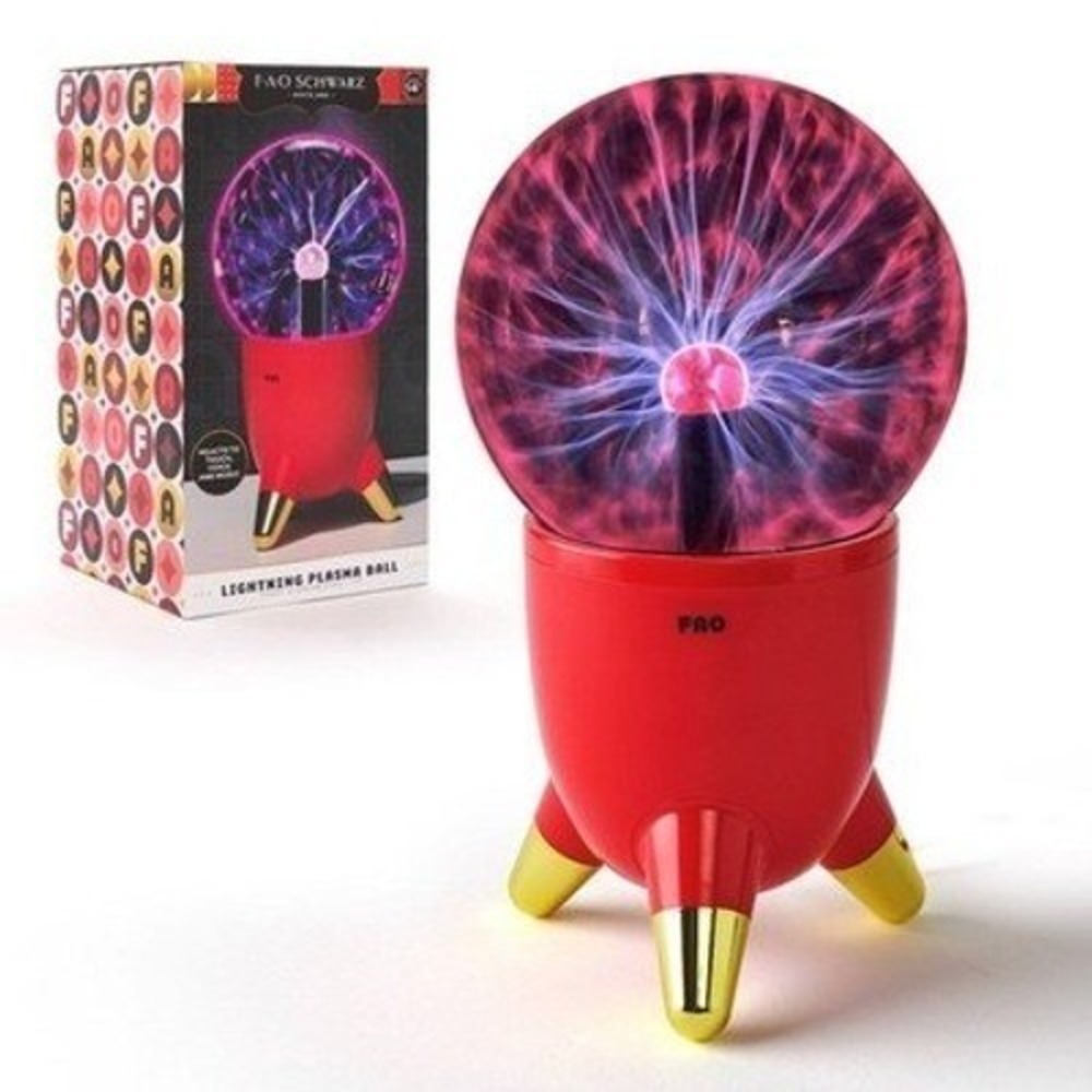 FAO Schwarz Lightning Plasma Ball  Red New Touch Sound Sensitive Lamp Gift STEM